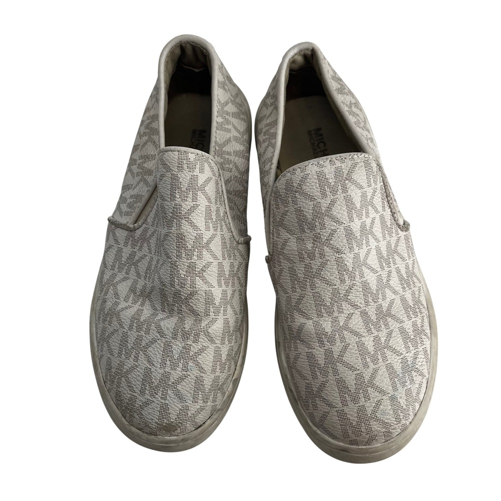 Michael Kors White & Light Gray Logo Slip-On Sneakers - Kids